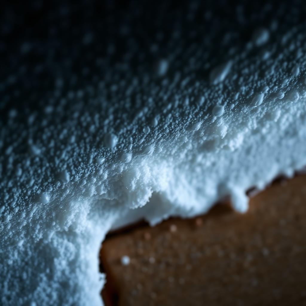 Macro photograph of moisture droplets sealed by closed cell spray foam insulation