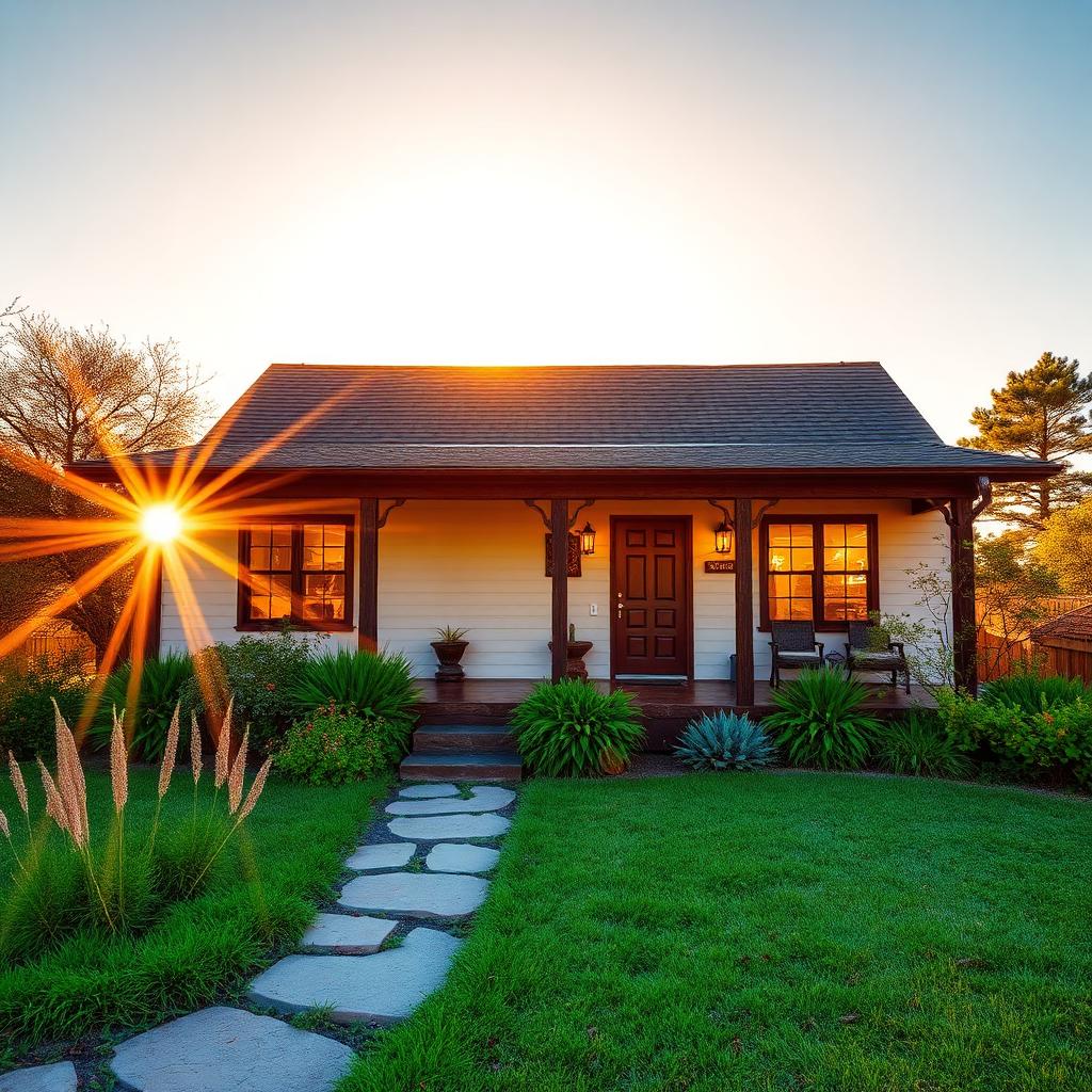 South Texas home glowing in late afternoon heat with intense Texas sun