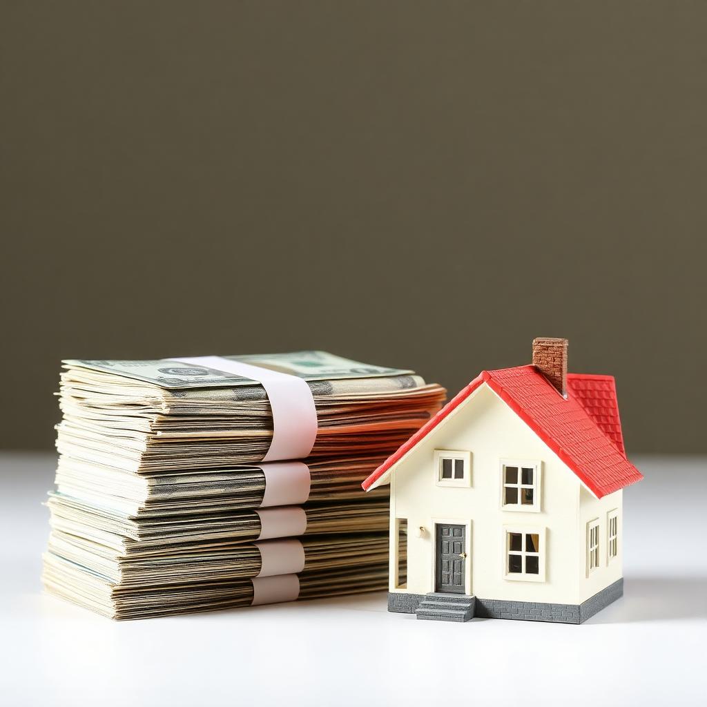 Stack of cash next to a small house model representing spray foam insulation ROI